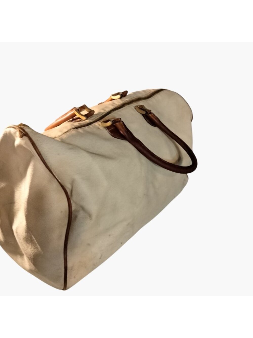 Fedra Milano Beige Leather Tote Bag Brown Handles Italy 1970s Vintage Shabby Dis - Picture 2 of 16